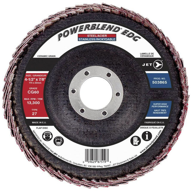 POWERBLEND EDG Flap Disc, 4-1/2" x 7/8", Type 27, CG60 Grit, Ceramic