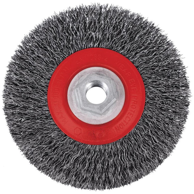 5C14T High Performance Crimped Wire Brush, 5" Dia., 0.014" Fill, 5/8"-11NC Arbor