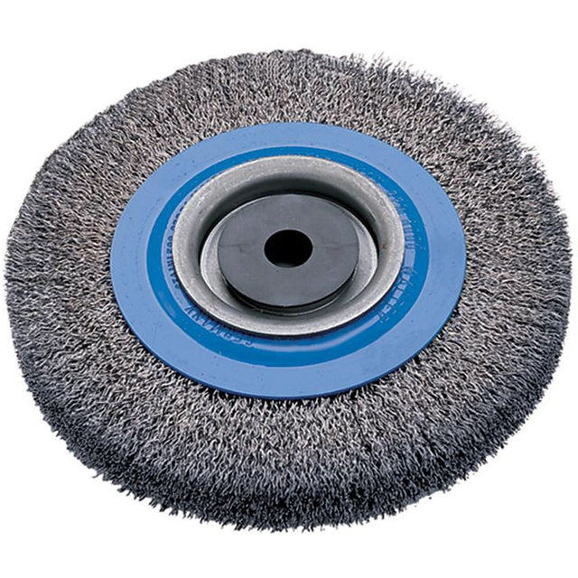 Crimped Wire Bench Wheel Brush, 8" Dia., 0.0118" Fill, 5/8" - 1-1/4" Arbor