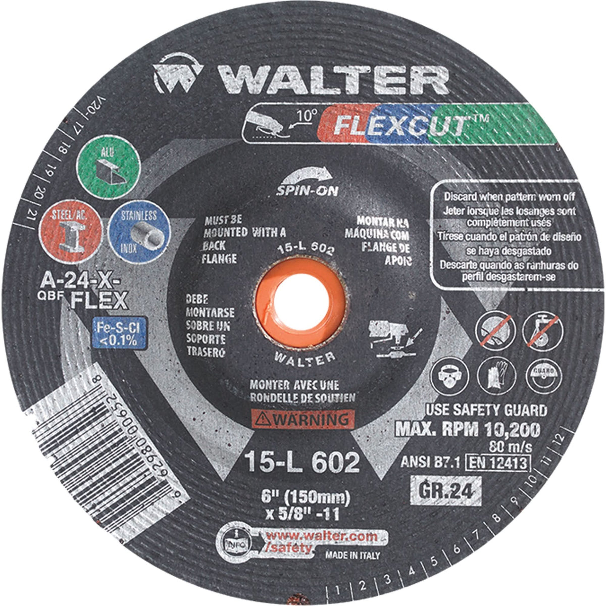 Flexcut™ Depressed Centre Grinding Wheels, 6", 36 Grit, Aluminum Oxide, 5/8"-11, 10200 RPM, Type 29