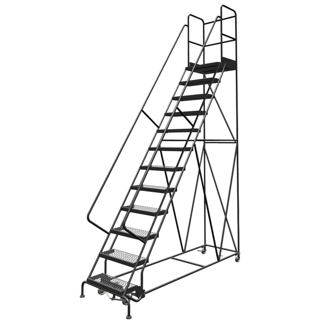 Deep Top Step Rolling Ladder, 7 Steps, 24" Step Width, 70" Platform Height, Steel