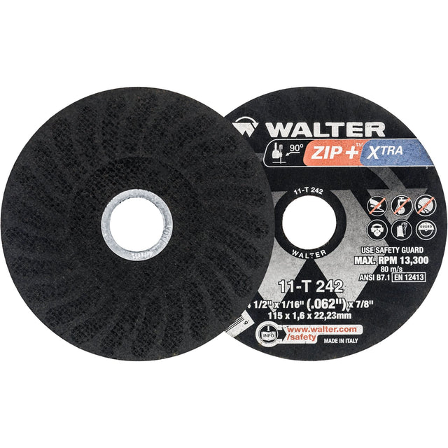 Zip+™ Right Angle Grinder Reinforced Cut-Off Wheels, 4-1/2" x 1/16", 7/8" Arbor, Type 1, Zirconia Alumina, 13300 RPM