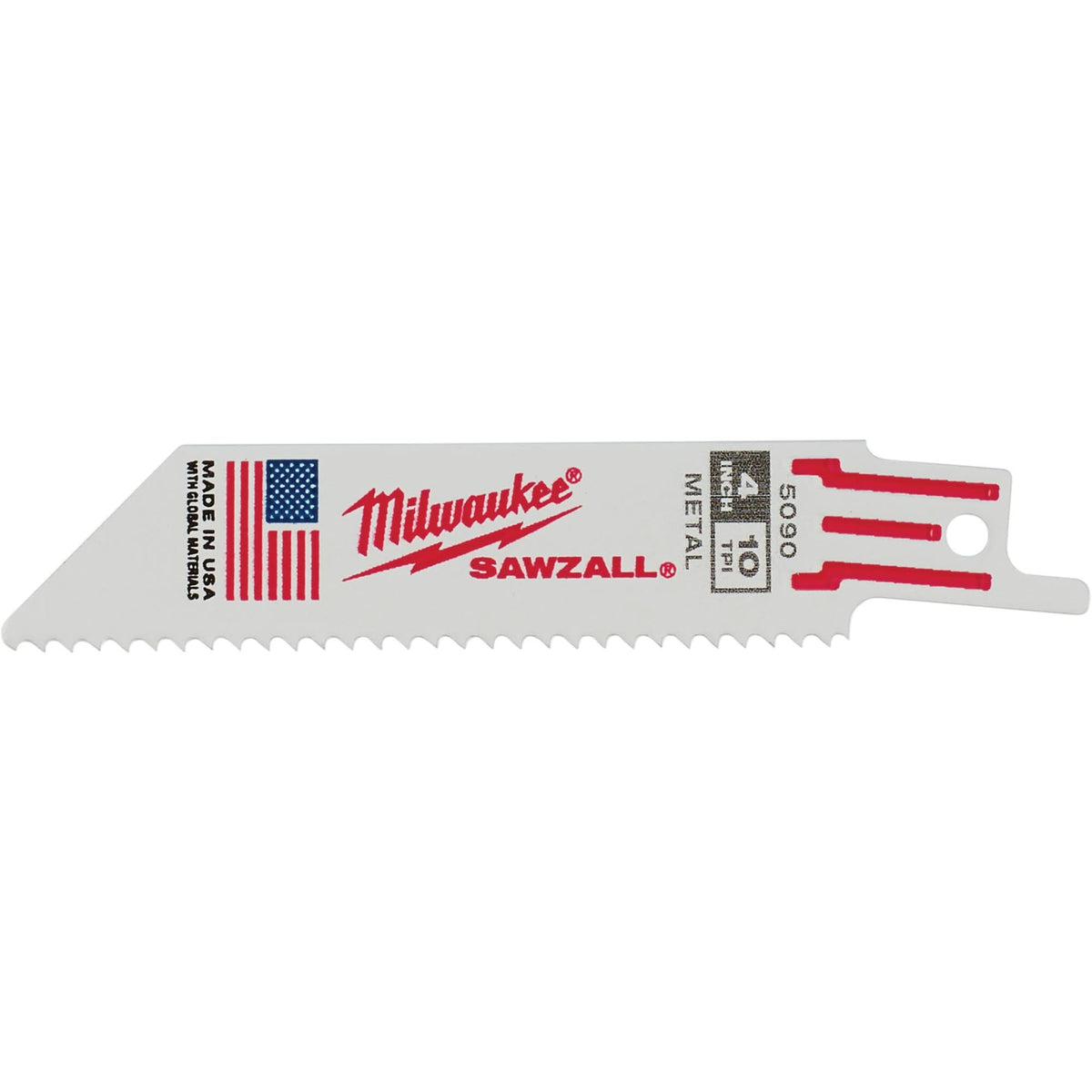 Sawzall® Reciprocating Saw Blade, Bi-Metal, 10 TPI, 4" L x 3/4" W