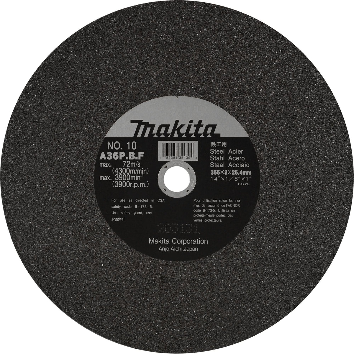 Metal Cutting Wheels, 14" x 1/8", 1" Arbor, Aluminum Oxide, 3900 RPM