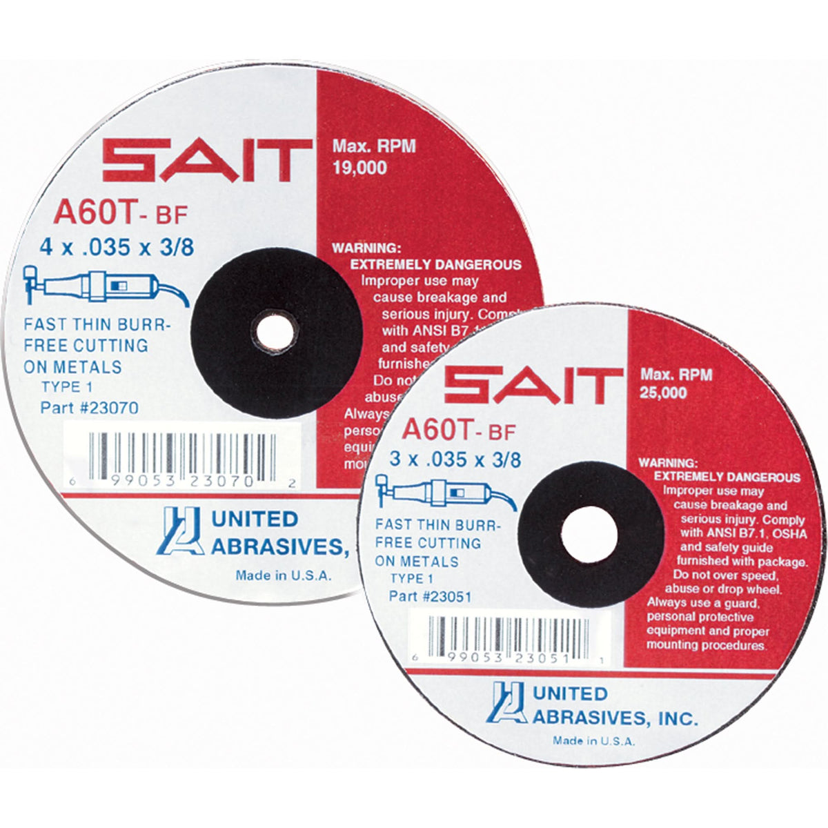 Cut-Off Wheel, 5" x 0.045", 7/8" Arbor, Type 27, Aluminum Oxide/Ceramic, 12200 RPM