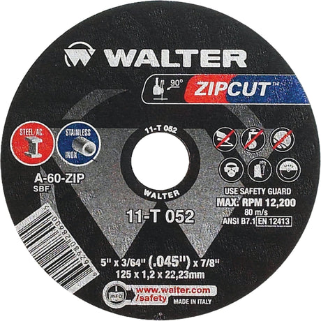 Zipcut™ Cut-Off Wheel, 5" x 3/64", 7/8" Arbor, Type 1, Aluminum Oxide, 12200 RPM