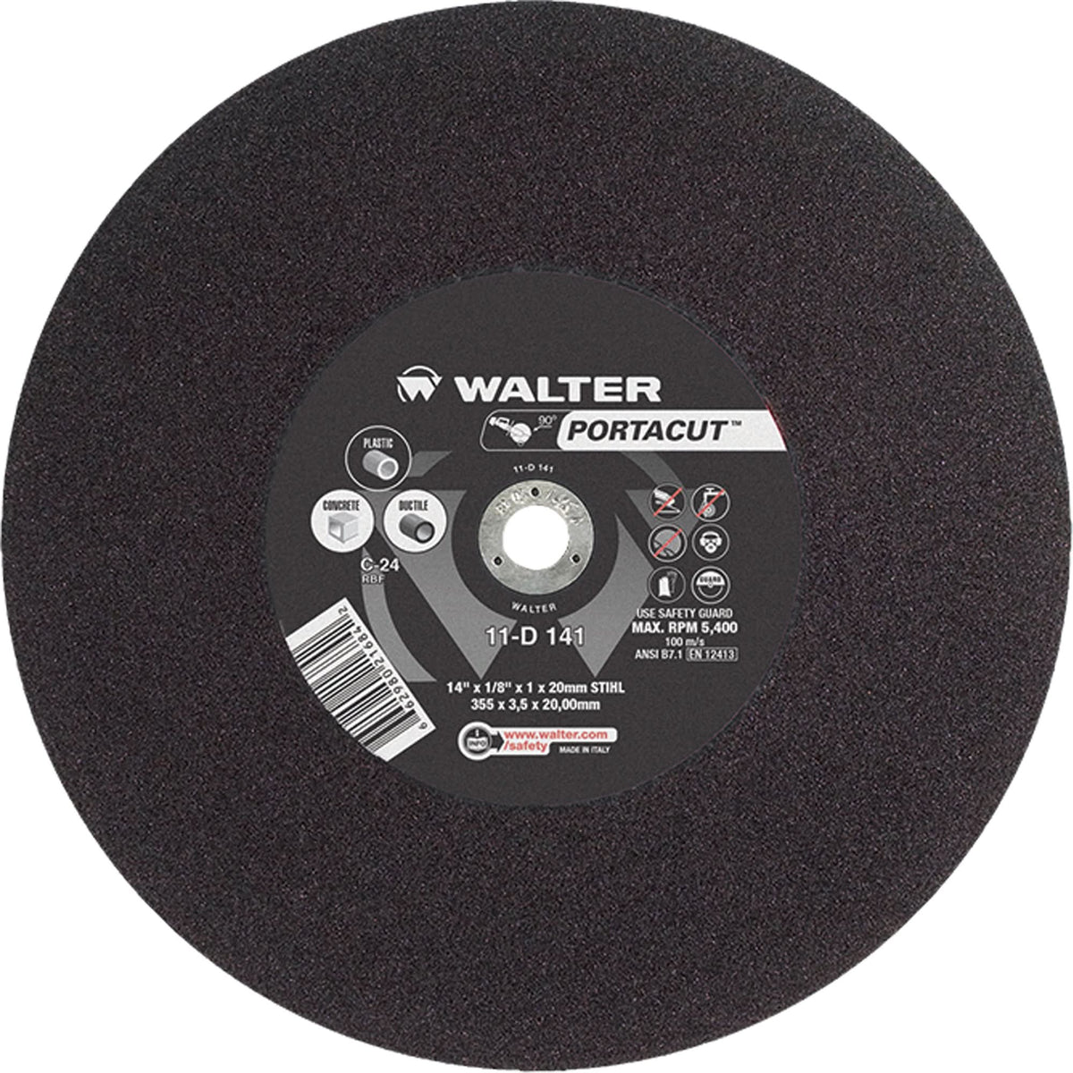Portacut™ High Speed Cut-Off Wheel, 14" x 1/8", 3/4" Arbor, Type 1, Silicon Carbide, 5400 RPM
