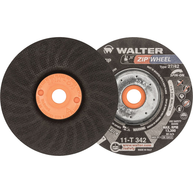 Spin-On Zipcut™ Right Angle Grinder Reinforced Cut-Off Wheels, 4-1/2" x 7/8", 5/8"-11 Arbor, Type 27, Aluminum Oxide, 13300 RPM