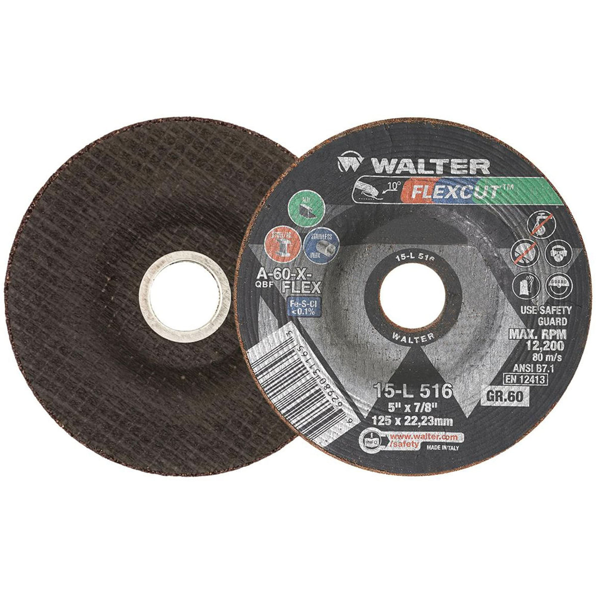 FLEXCUT™ Grinding Wheel, 5", 60 Grit, Aluminum Oxide, 7/8", 12200 RPM, Type 29