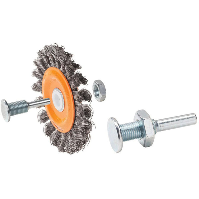 Reversible Mounted Knot-Twisted Wire Wheel, 4" Dia., 0.0118" Fill, 5/8" Arbor, Steel
