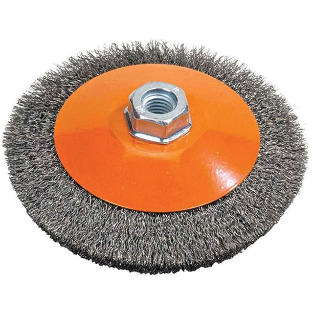 Saucer Crimped Wire Wheel, 4" Dia., 0.012" Fill, 5/8"-11 Arbor