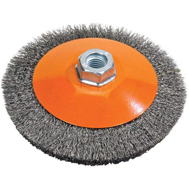 Saucer Crimped Wire Wheel, 6" Dia., 0.012" Fill, 5/8"-11 Arbor