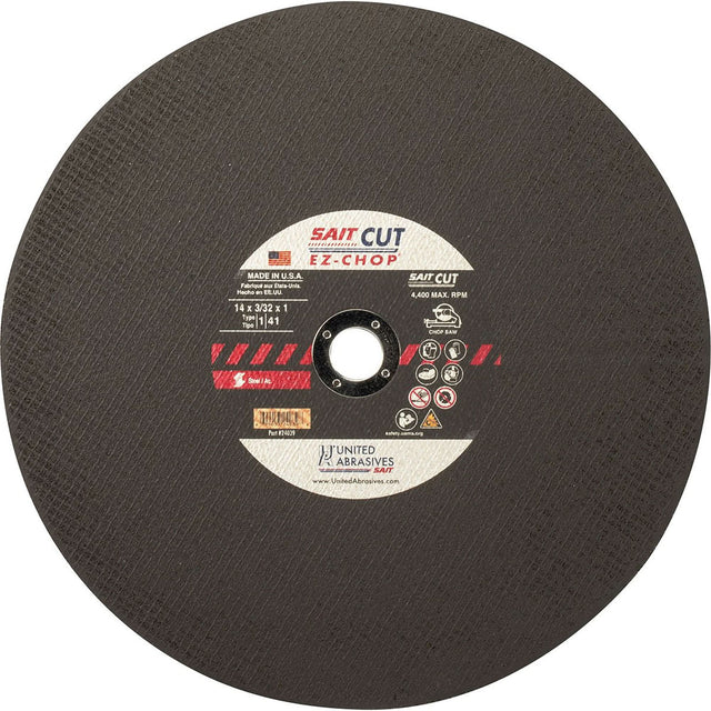 Chop Saw Wheel, 12" x 0.093"/3/32", 1" Arbor, Type 1, Aluminum Oxide, 5100 RPM