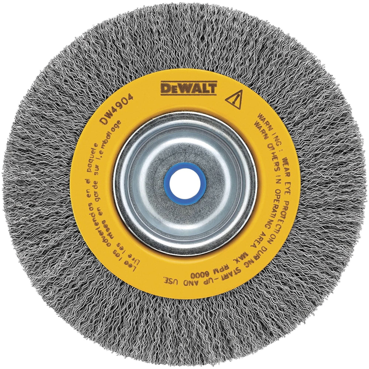 Crimped Bench Wire Brush, 6" Dia., 0.014" Fill, 5/8" - 1/2" Arbor