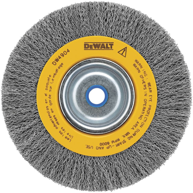 Crimped Bench Wire Brush, 6" Dia., 0.014" Fill, 5/8" - 1/2" Arbor