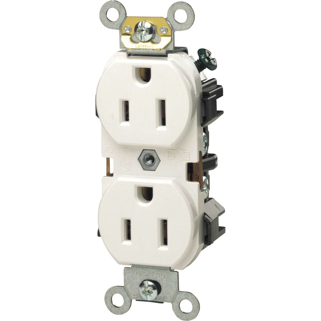 Back And Side-Wired Straight Blade Receptacle with Multi-Piece Steel Strap