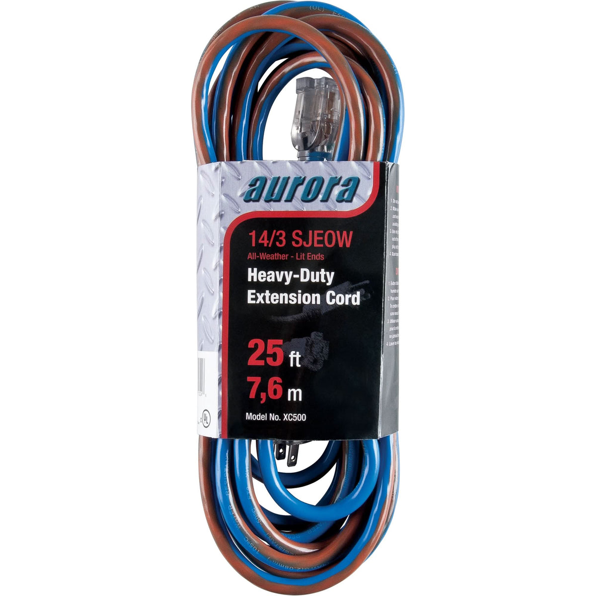 TPE-Rubber Extension Cord With Light Indicator, All-Weather, SJEOW, 14/3 AWG, 15 A, 25'