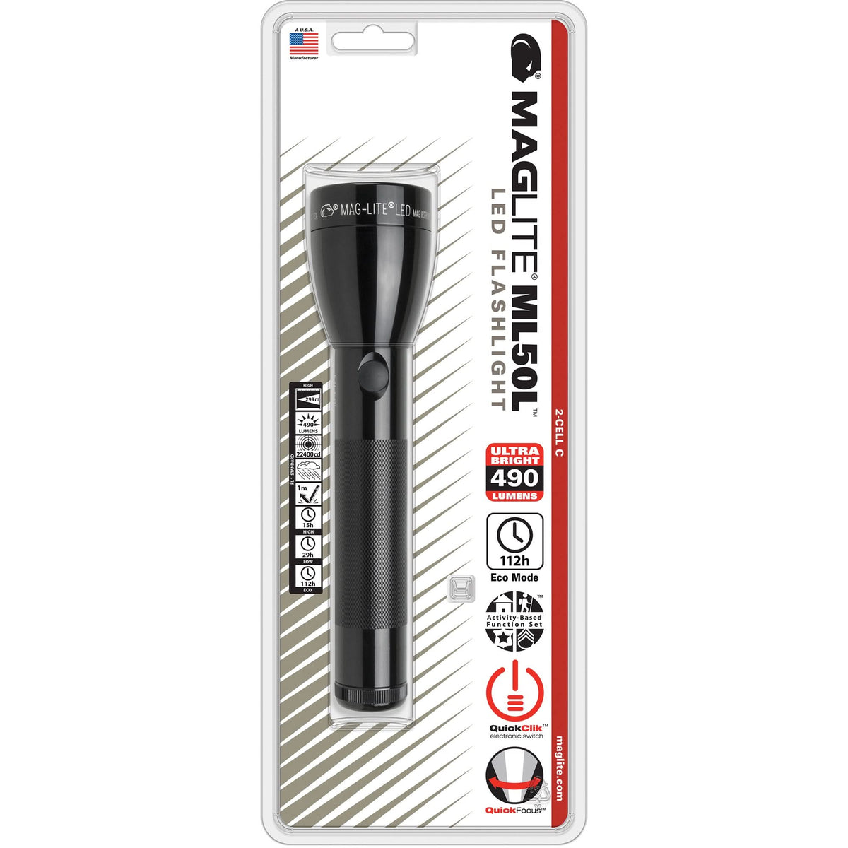 Flashlight, LED, 490 Lumens, C Batteries