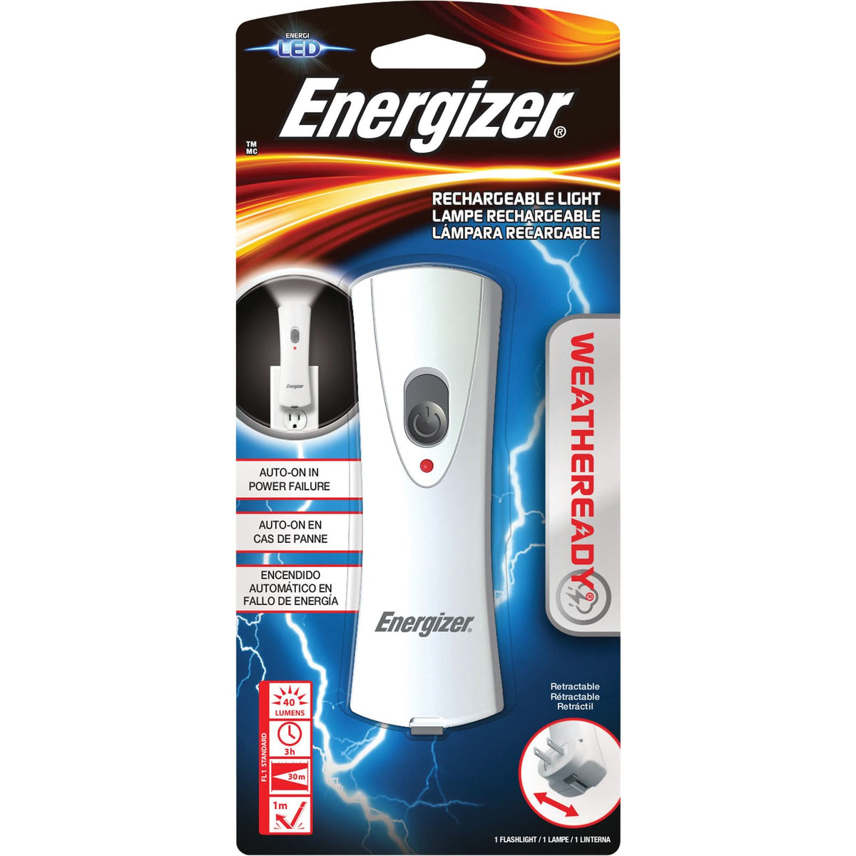 Weatheready® Flashlight, LED, 40 Lumens, Rechargeable Batteries