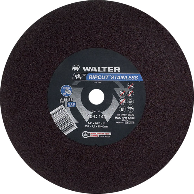 Ripcut™ Stainless Steel Cut-Off Wheel for Stationary Saws, 14" x 1/8", 1" Arbor, Type 1, Aluminum Oxide, 4400 RPM